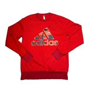 Rare Adidas Scarlet Red Sweatshirt. Unisex Adult Size M, Colorful Logo W/ Gold